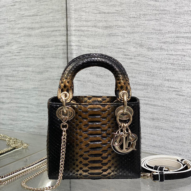 MINI 17 LADY BAG IN BLACK MIX COFFEE BROWN SNAKESKIN PATTERN LAMBSKIN