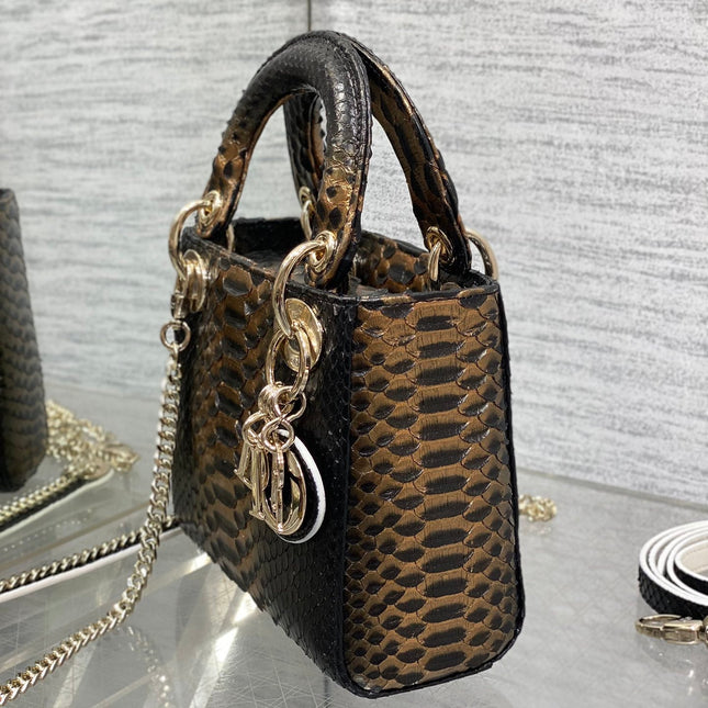 MINI 17 LADY BAG IN BLACK MIX COFFEE BROWN SNAKESKIN PATTERN LAMBSKIN