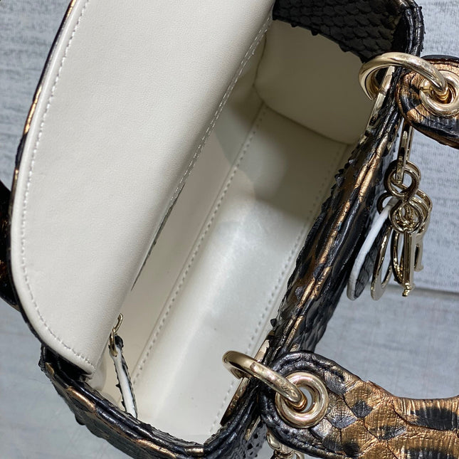 MINI 17 LADY BAG IN BLACK MIX COFFEE BROWN SNAKESKIN PATTERN LAMBSKIN