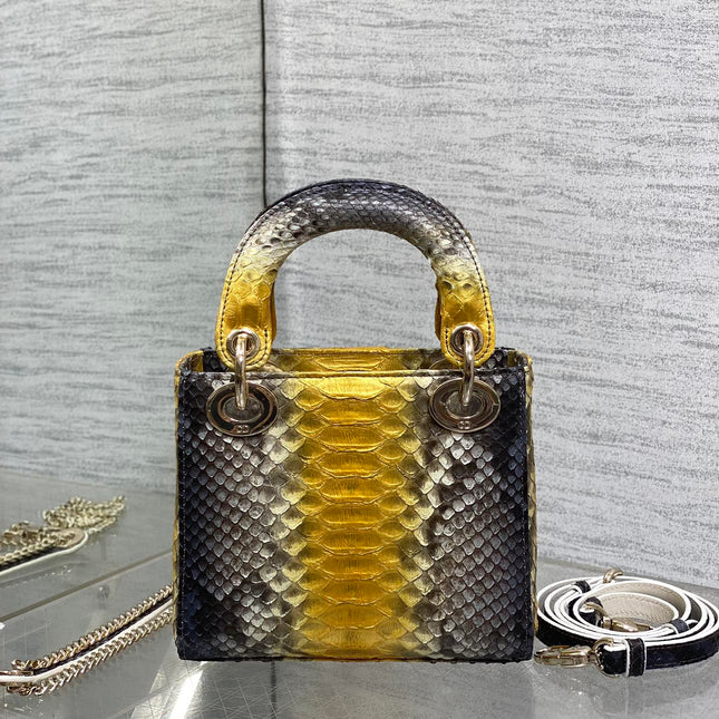 MINI 17 LADY BAG IN SUN FLOWER MIX BLACK SNAKESKIN PATTERN LAMBSKIN
