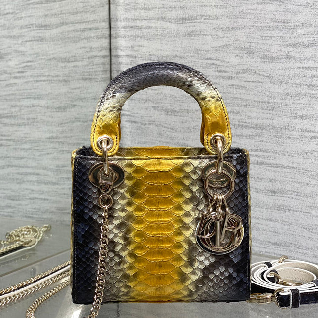 MINI 17 LADY BAG IN SUN FLOWER MIX BLACK SNAKESKIN PATTERN LAMBSKIN