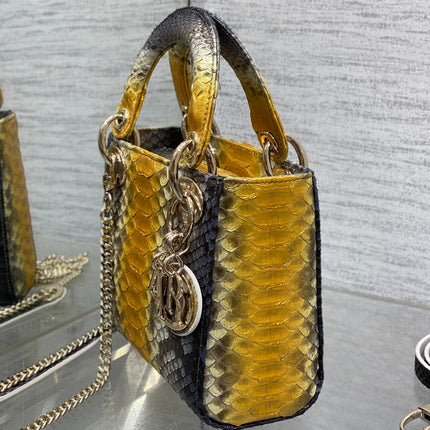 MINI 17 LADY BAG IN SUN FLOWER MIX BLACK SNAKESKIN PATTERN LAMBSKIN