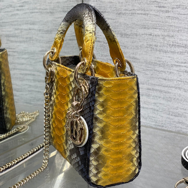 MINI 17 LADY BAG IN SUN FLOWER MIX BLACK SNAKESKIN PATTERN LAMBSKIN