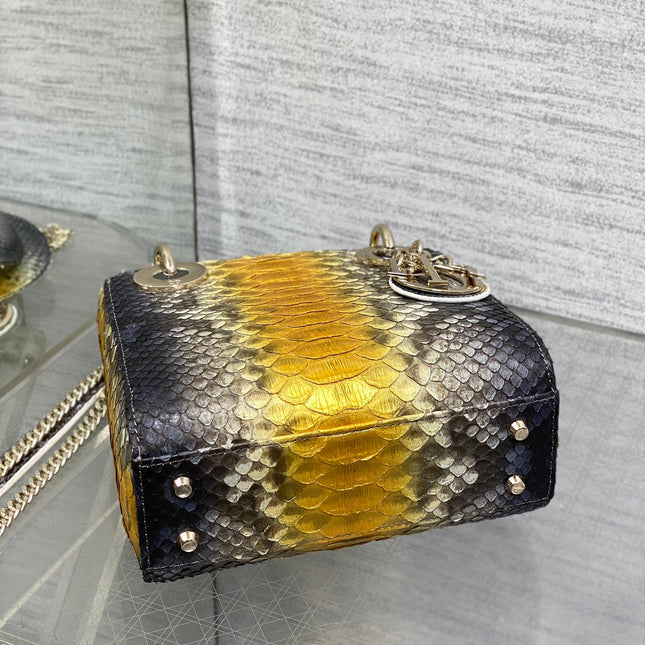MINI 17 LADY BAG IN SUN FLOWER MIX BLACK SNAKESKIN PATTERN LAMBSKIN
