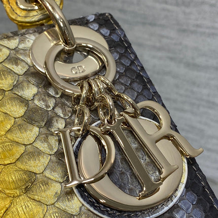 MINI 17 LADY BAG IN SUN FLOWER MIX BLACK SNAKESKIN PATTERN LAMBSKIN