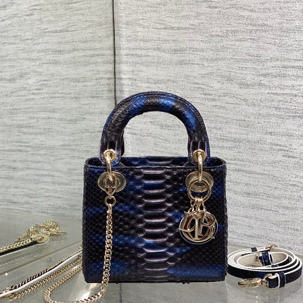 MINI 17 LADY BAG IN NAVY BLUE MIX BLACK SNAKESKIN PATTERN LAMBSKIN