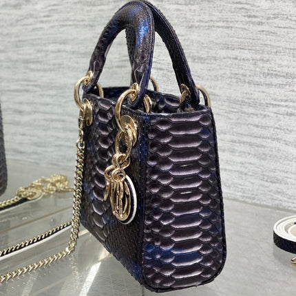 MINI 17 LADY BAG IN NAVY BLUE MIX BLACK SNAKESKIN PATTERN LAMBSKIN