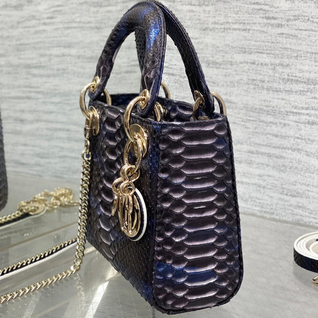MINI 17 LADY BAG IN NAVY BLUE MIX BLACK SNAKESKIN PATTERN LAMBSKIN