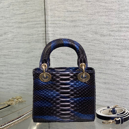 MINI 17 LADY BAG IN NAVY BLUE MIX BLACK SNAKESKIN PATTERN LAMBSKIN