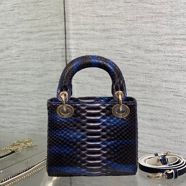 MINI 17 LADY BAG IN NAVY BLUE MIX BLACK SNAKESKIN PATTERN LAMBSKIN