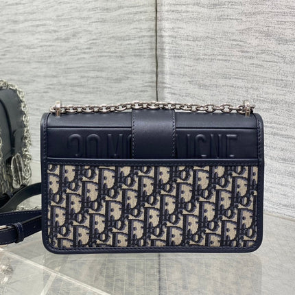 MONTAIGNE EAST-WEST 25 BAG WITH CHAIN IN NAVY BLUE LAMBSKIN AND MONOGRAM JACQUARD