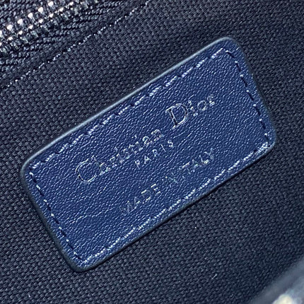 MONTAIGNE EAST-WEST 25 BAG WITH CHAIN IN NAVY BLUE LAMBSKIN AND MONOGRAM JACQUARD
