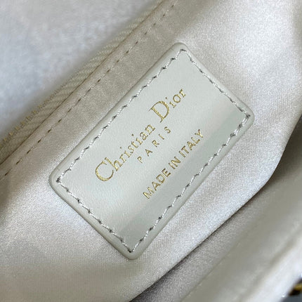 MINI 17 LADY BAG IN WHITE SATIN EMBROIDERED WITH BEADS