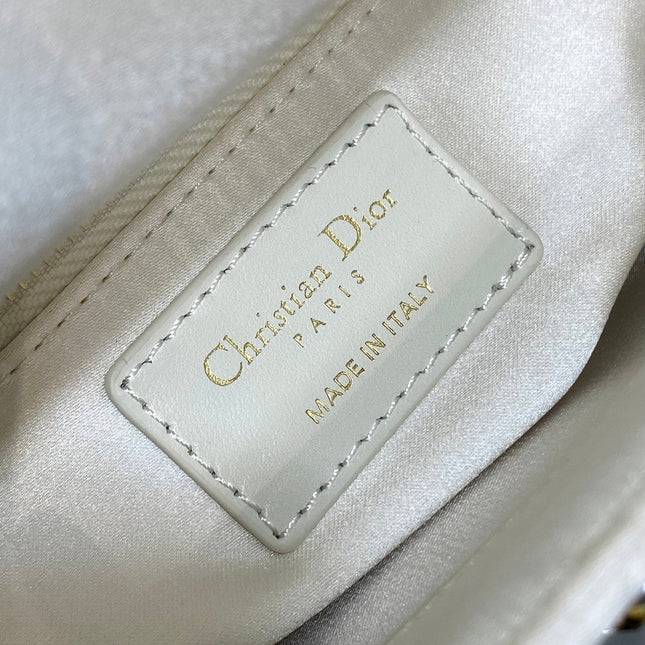 MINI 17 LADY BAG IN WHITE SATIN EMBROIDERED WITH BEADS