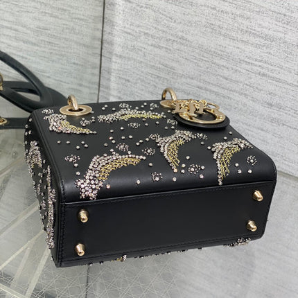 SMALL 20 BAG BLACK LAMBSKIN WITH SHOOTING STAR EMBROIDERY WOMEN