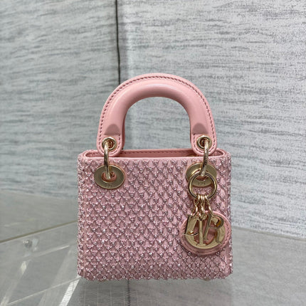 MICRO 12 LADY BAG IN BLUSH PINK SATIN WITH BEADING