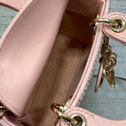 MICRO 12 LADY BAG IN BLUSH PINK SATIN WITH BEADING