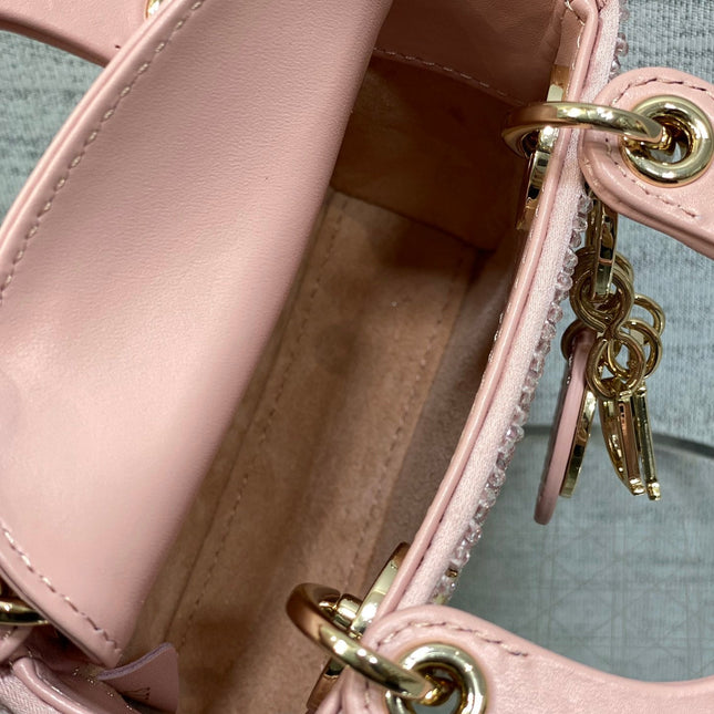 MICRO 12 LADY BAG IN BLUSH PINK SATIN WITH BEADING