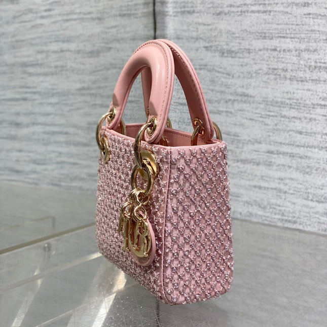 MICRO 12 LADY BAG IN BLUSH PINK SATIN WITH BEADING