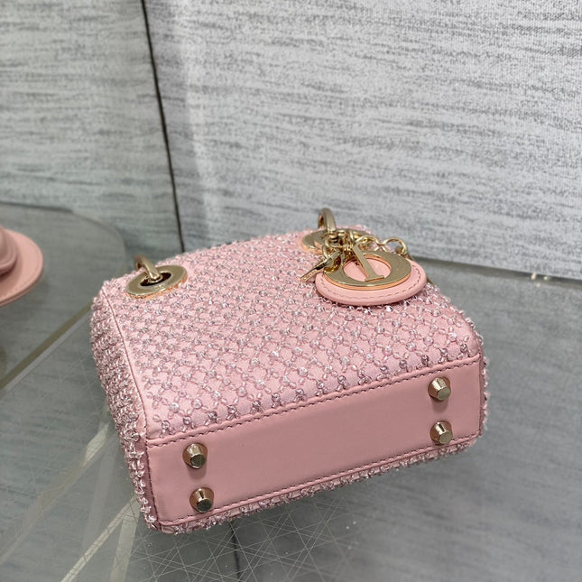 MICRO 12 LADY BAG IN BLUSH PINK SATIN WITH BEADING
