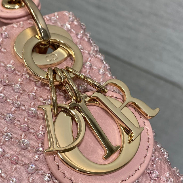 MICRO 12 LADY BAG IN BLUSH PINK SATIN WITH BEADING