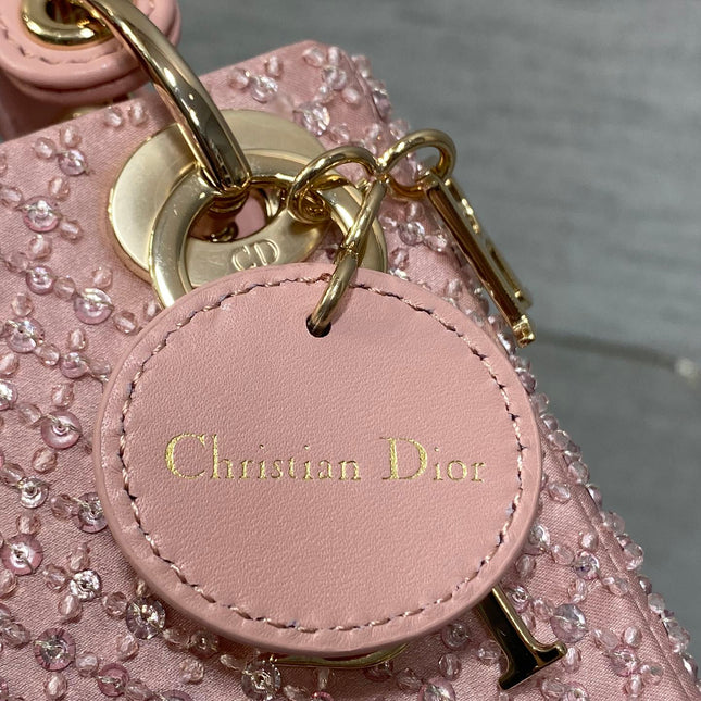 MICRO 12 LADY BAG IN BLUSH PINK SATIN WITH BEADING