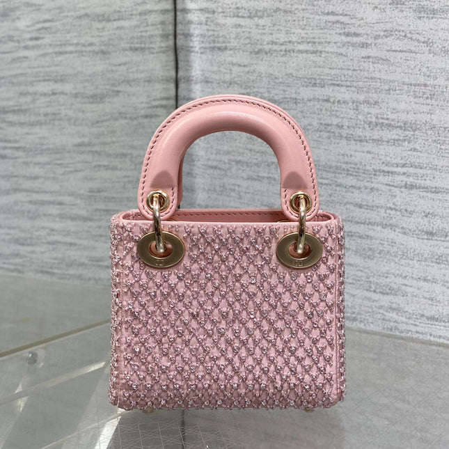 MICRO 12 LADY BAG IN BLUSH PINK SATIN WITH BEADING