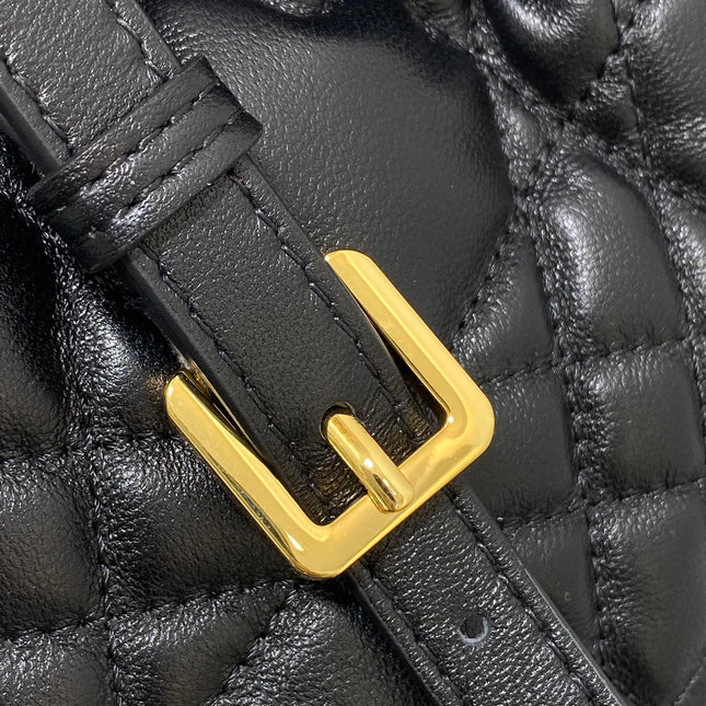 MONTAIGNE MINI 18 BUCKET BAG WITH DRAWSTRING IN BLACK LAMBSKIN