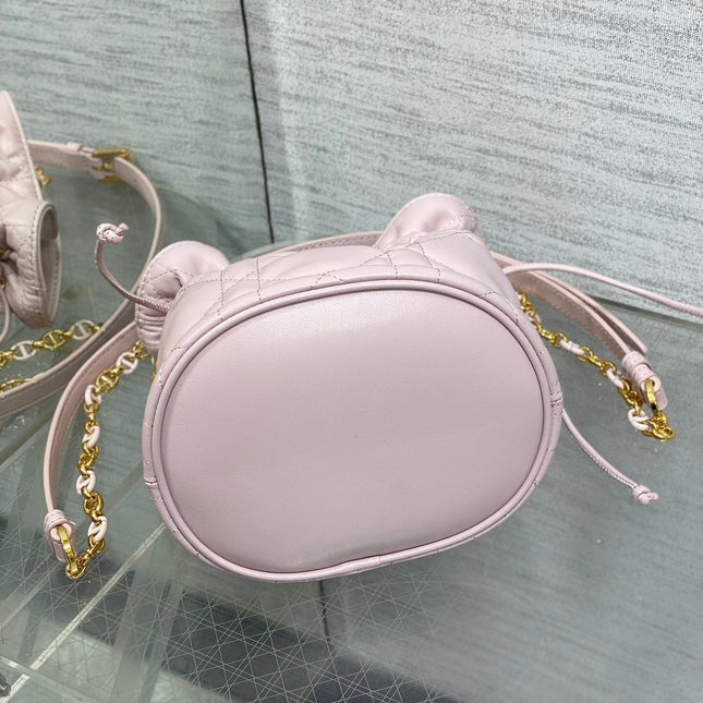 MONTAIGNE MINI 18 BUCKET BAG WITH DRAWSTRING IN BABY PINK LAMBSKIN