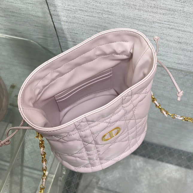 MONTAIGNE MINI 18 BUCKET BAG WITH DRAWSTRING IN BABY PINK LAMBSKIN