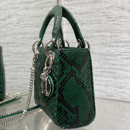 MINI 17 LADY BAG IN GREEN FOREST MIX BLACK SNAKESKIN PATTERN LAMBSKIN