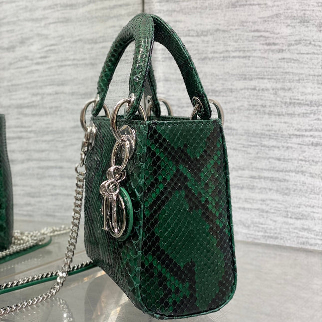 MINI 17 LADY BAG IN GREEN FOREST MIX BLACK SNAKESKIN PATTERN LAMBSKIN