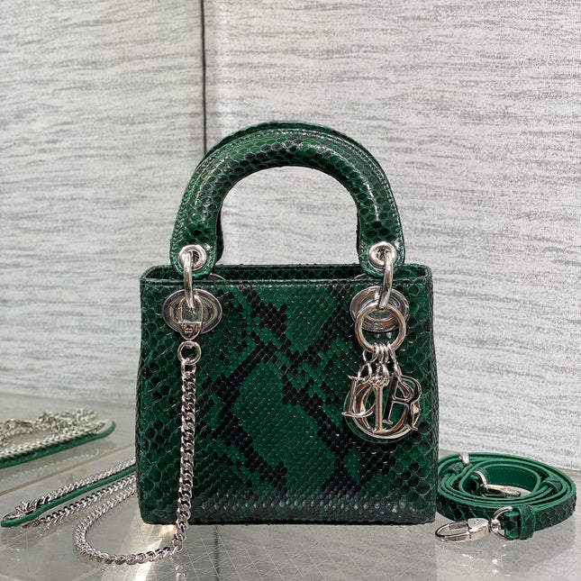 MINI 17 LADY BAG IN GREEN FOREST MIX BLACK SNAKESKIN PATTERN LAMBSKIN