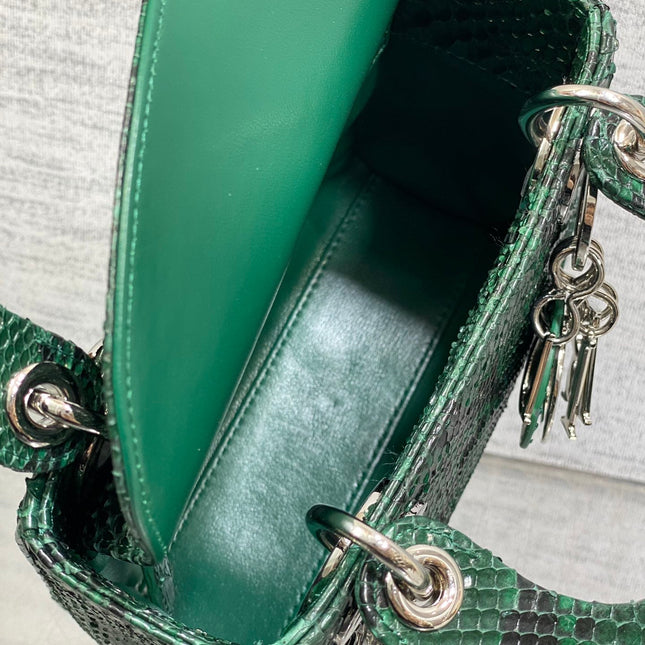 MINI 17 LADY BAG IN GREEN FOREST MIX BLACK SNAKESKIN PATTERN LAMBSKIN