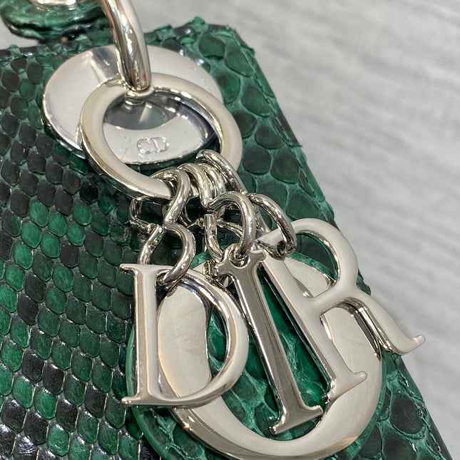 MINI 17 LADY BAG IN GREEN FOREST MIX BLACK SNAKESKIN PATTERN LAMBSKIN