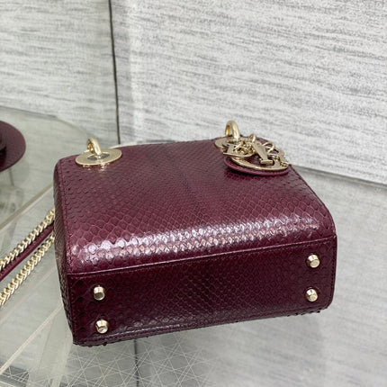 MINI 17 LADY BAG IN PLUM PURPLE SNAKESKIN PATTERN LAMBSKIN