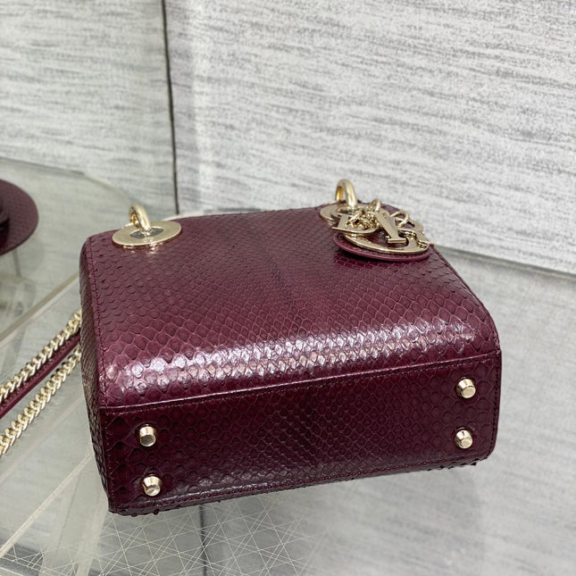 MINI 17 LADY BAG IN PLUM PURPLE SNAKESKIN PATTERN LAMBSKIN