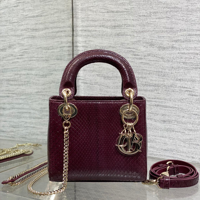 MINI 17 LADY BAG IN PLUM PURPLE SNAKESKIN PATTERN LAMBSKIN