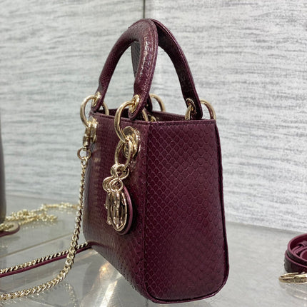 MINI 17 LADY BAG IN PLUM PURPLE SNAKESKIN PATTERN LAMBSKIN