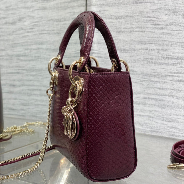 MINI 17 LADY BAG IN PLUM PURPLE SNAKESKIN PATTERN LAMBSKIN