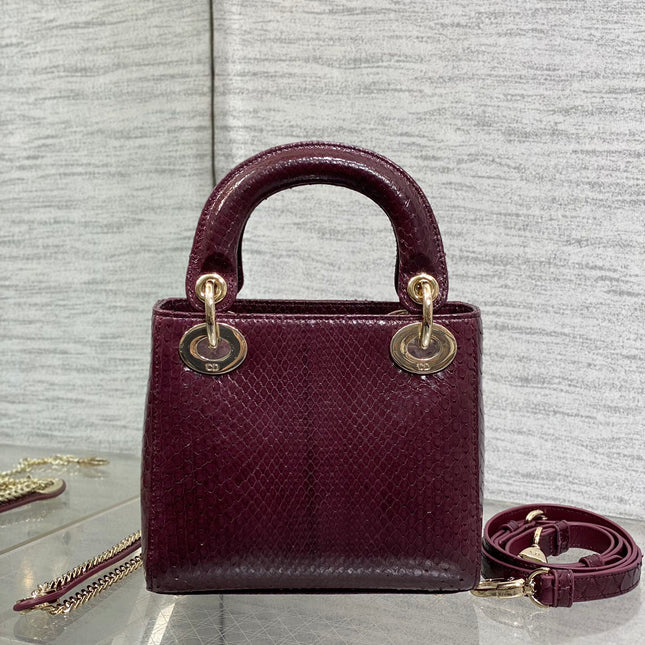 MINI 17 LADY BAG IN PLUM PURPLE SNAKESKIN PATTERN LAMBSKIN