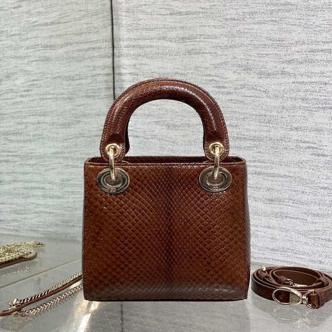MINI 17 LADY BAG IN PEACAN BROWN METALLIC LAMBSKIN