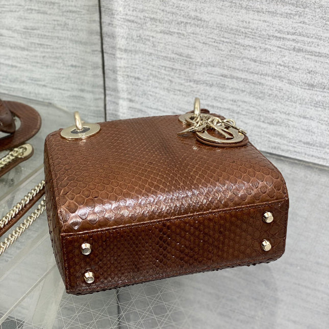 MINI 17 LADY BAG IN PEACAN BROWN METALLIC LAMBSKIN