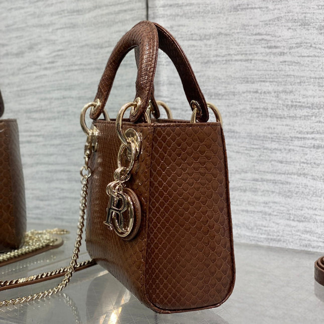 MINI 17 LADY BAG IN PEACAN BROWN METALLIC LAMBSKIN