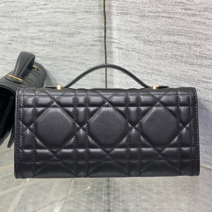 MISS CARO TOP HANDLE POUCH 24 IN BLACK MACROCANNAGE LAMBSKIN