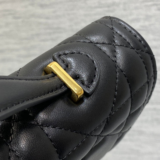MISS CARO TOP HANDLE POUCH 24 IN BLACK MACROCANNAGE LAMBSKIN