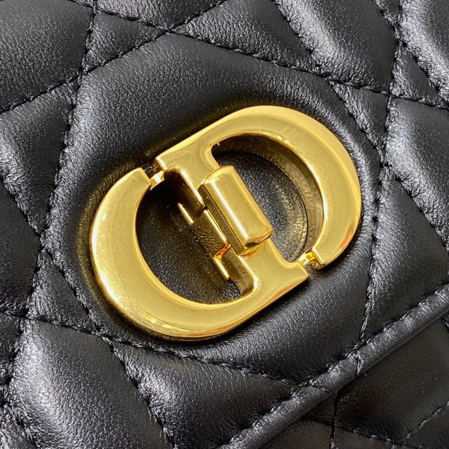 MISS CARO TOP HANDLE POUCH 24 IN BLACK MACROCANNAGE LAMBSKIN