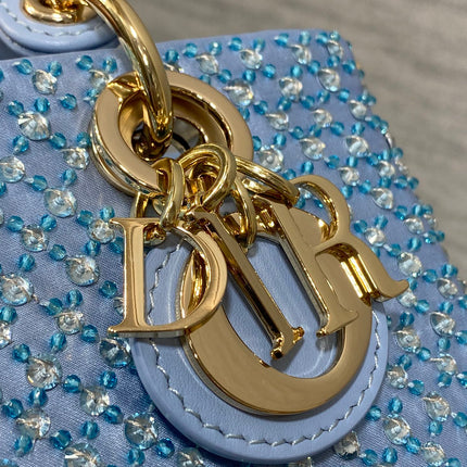 SMALL 16 LADY D-JOY BAG  IN POWDER BLUE CANNAGE LAMBSKIN WITH EMBROIDERED BEADWORK  BEADWORK