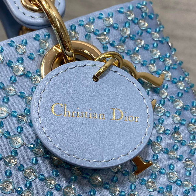 SMALL 16 LADY D-JOY BAG  IN POWDER BLUE CANNAGE LAMBSKIN WITH EMBROIDERED BEADWORK  BEADWORK