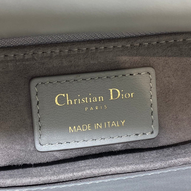 DIOR 25S LADY DIOR BAG 20 IN DARK GRAY CALFSKIN CHARM PEARL EMBELLISHMENTS